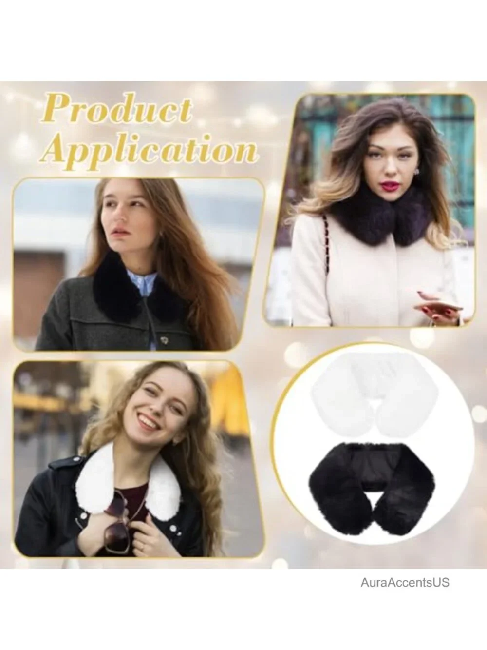 Faux Rabbit Fur Collar Shawl Set Convertible Stole Wrap Winter Coat Accessory